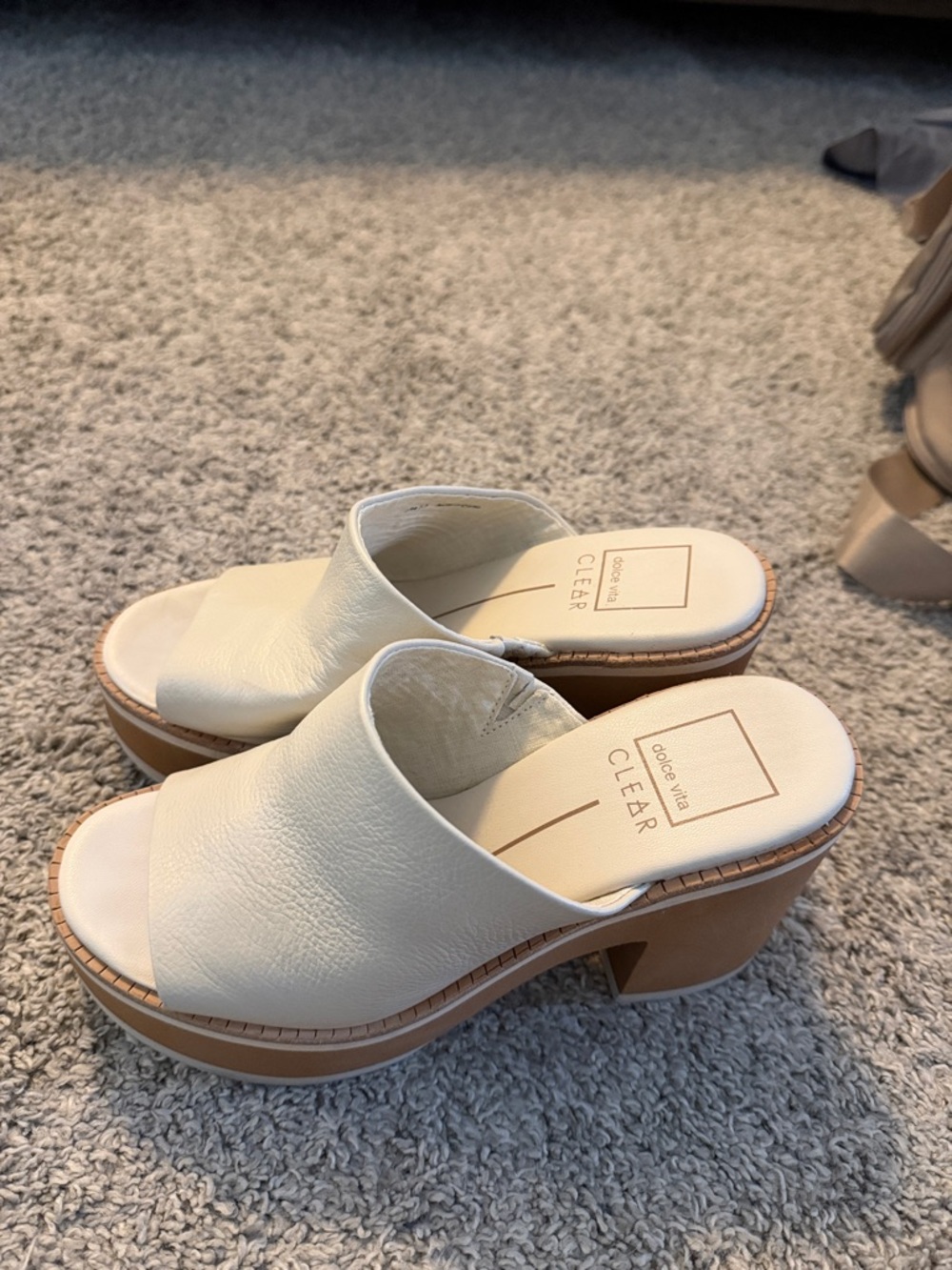 Dolce Vita Cream Leather Platform Slide Mules